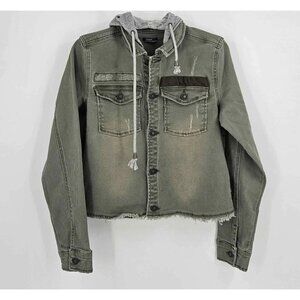 New Silver Jeans Co Womens M Sage Green Denim Faded Distressed Jacket